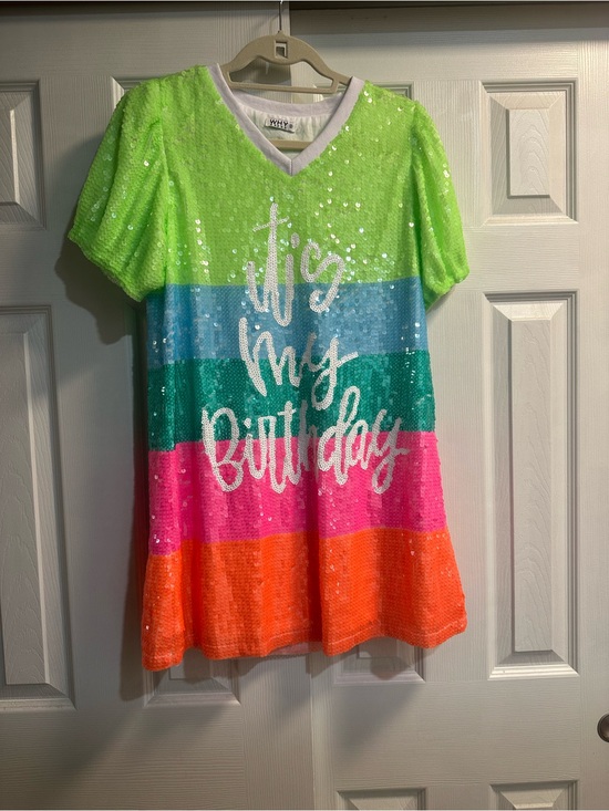 Why Dress Dresses & Skirts - Neon Multicolor Sequin Mini Dress - 'It's My Birthday'